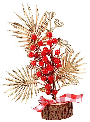 Alipis Glücksfruchtdekoration Braut- Rote Beeren-Bonsai Wohnkultur China Goldener Geldbaum Laternen Pagode Neujahrsdekoration Mit Roten Beeren Geldbaum-Bonsai Ornamente Party Harz