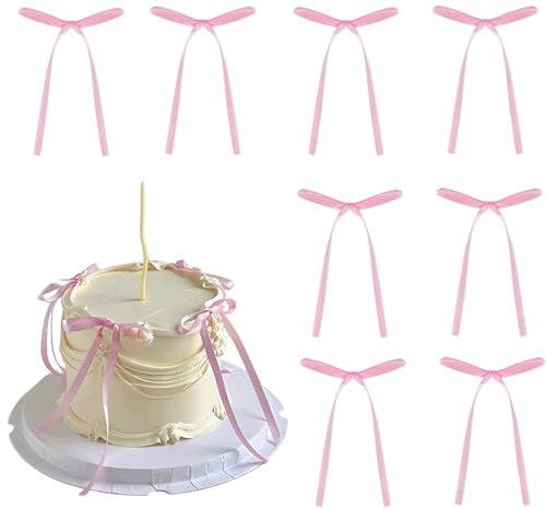 HAFRILY 40Pcs Pink Cake Bows Toppers Pink Bows Cake Decorations Stick on Bows for Ablution Baby Shower Wedding Party Wedding Anniversary Cake Christmas Tree Decorating Supplies