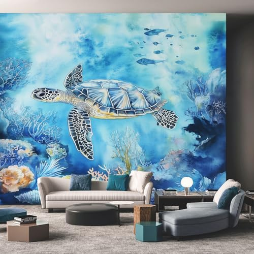 Générique Papier Peint Panoramique Tortue - Papier Peint Animaux Corail Océan Bleu - Deco Chambre Salon - Fresque Murale - Wallpaper - 500x260 cm C158