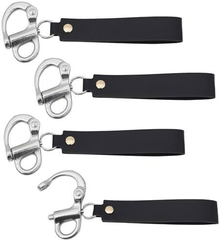 yeeplant 316 Edelstahl-Schäkel mit Schnellverschluss, schwarz mit Lederband, 4 Stück Feuerwehrmann-Takelausrüstung