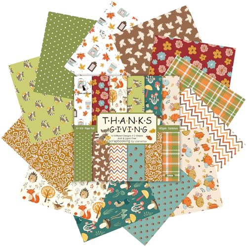 Bastelpapier Herbst 24 Blatt Motivpapier Herbst 15 x 15 cm Scrapbook Papier Decoupage Papier Decopatch Paper Thanksgiving Designpapier für Scrapbooking, Fotoalbum, Origami, Basteln