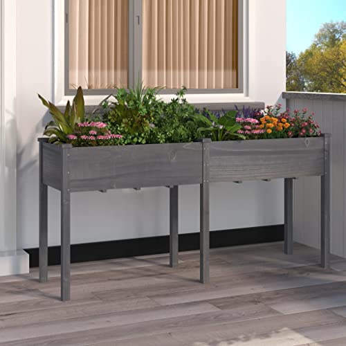 HaoChrymec Cache-Pot with Bois de Sapin Massif, Insert Pratique, Jardinières Extérieur, Bac à Fleurs Extérieur, Jardinière Balcon, Potager Intérieur, 161 x 45 x 76 cm, Gris
