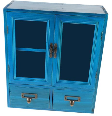 DOITOOL Vintage Hängeschrank aus Holz mit Doppelten Türen Rustikaler Wandschrank zur Wandmontage Platzsparender Aufbewahrungsschrank für Wohnzimmer Schlafzimmer und Küche Einfacher Einbau