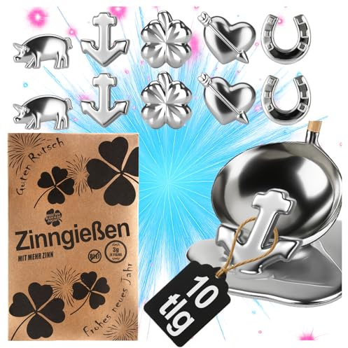 Wilhelm Sell® 10x Zinngießen-Figuren-Set, Nachfüllset | sichere Alternative zum Bleigießen - Spaß für Familie & Freunde an Silvester
