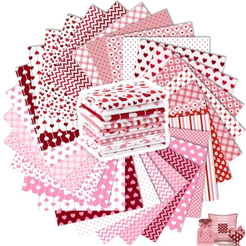 Tatuo 30er Set Baumwollstoff Paket 25 x 25 cm zum Quilten, Lovely Valentine | Blumen Patchwork Baumwollstoff, Verschiedene Muster Quadrate, für DIY Nähen, Quilten, Handwerk Herstellung