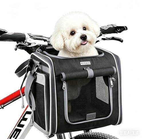 Hundkorg, cykel, cykelkorg, hund, utbyggbar, cykelkorg för hundar, mjuka med 4 öppna dörrar, 4 nätfönster, hundcykelkorg för små hund- och kattvalpar