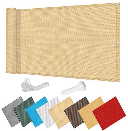 Brise Vue Balcon 95 x 190 cm UV Résistant Respirant en HDPE avec Oeillets et Cordons, Facile a Poser Brise Vue Toile Filet d'ombrage pour Exterieur Terrasse, Jaune Sable