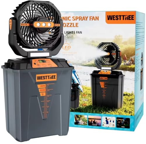 WESTTREE Portable Misting Fan, Large Rechargeable Battery Powered Mist Fan, Long Lasting Runtime, 3 Nozzles Mister Design, Portable Fan for Home Patio Camping Outdoor mist Daily Cooling fan