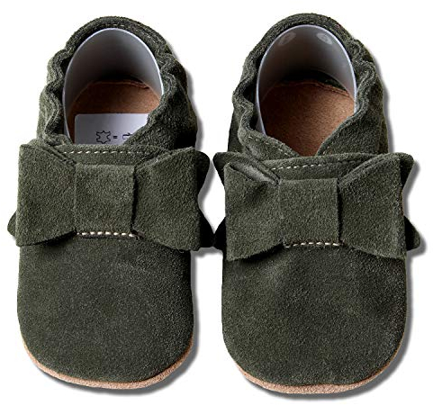HOBEA-Germany Krabbelschuhe Uni 26/27, Schleife Oliv Wildleder