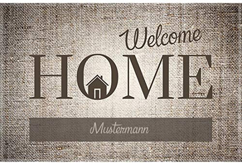 Manutextur Fußmatte mit Namen - Motiv Welcome Home - viele Motive - Schmutzfangmatte personalisiert - Größe 50x80 cm - persönliches & individuelles Geschenk