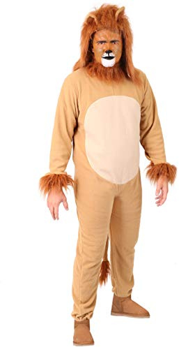 Adults Deluxe 2 Piece Lion Costume. Lion Jumpsuit With Tail + Separate Maned Hood for Fancy Dress, World Book Day, Halloween, and Tv & Movie Character Costume