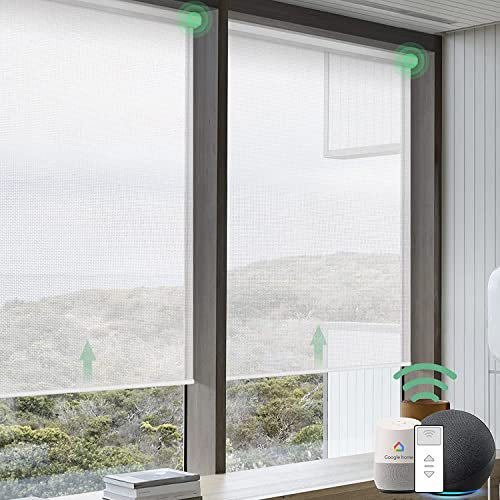 Yoolax Elektrisches Rollo mit Fernbedienung,Alexa Google Home Sprachsteuerung,Brandschutz Feuerhemmend Free Stop Smart Rollo 50% Verdunkelung Lichtfilterung,Nach Maß(Weiß)