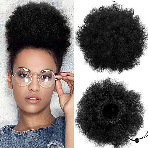 Afro Puff Pferdeschwanz mit Kordelzug, kurz, gelockt, synthetisch, Haarverlängerung, Dutt, Perücke, 2 Stück