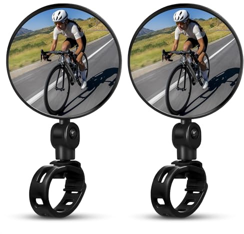 Bike Mirror Handlebar Mount – Clear & 360° Adjustable View, Secure, Damage-Resistant Design, 2 Pcs Bicycle Mirrors for Handlebars – Rear View Mirror for Mountain, BMX, Road Bike, Hybrid & City Bikes