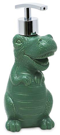 Isaac Jacobs Grüner Keramik-Dinosaurier, Flüssigseifenpumpe/Lotionspender mit Chrom-Metallpumpe (fasst bis zu 340 ml), ideal für Badezimmer, Küchenarbeitsplatte, Badzubehör (grün)