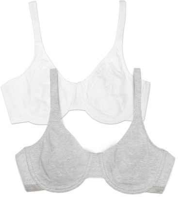 Fruit of the Loom Women's Cotton Stretch Extreme Comfort Bra, 2-Pack - Multicolor - 38 E Heather Grey/White