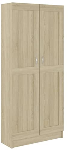 vidaXL Bücherschrank mit 5 Fächern 2 Türen Büroschrank Aktenschrank Bücherregal Schrank Aktenregal Standregal Sonoma-Eiche 82,5x30,5x185,5cm Holzwerkstoff