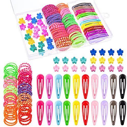 140 Pièces Accessoires Cheveux pour Filles, Barrette Pince à Cheveux et Elastiques à Cheveux avec Boîte pour Enfants Bébés Fille Anti Glisse