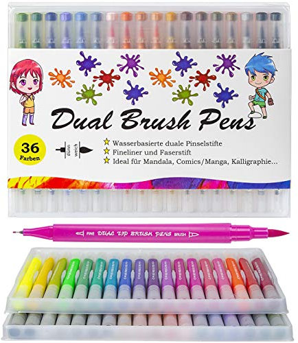 KUNSTIFY Brush Pen Aquarellstifte,Farben Set, Filzstifte Pinselstifte Fasermaler 1-5 mm, für Kalligraphie Hand-Lettering Bullet Journal Mandala Comics Manga Aquarell… (Dual Brush 36 Farben)