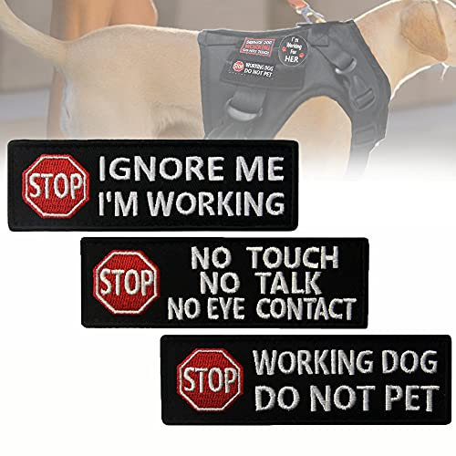 Service Dog Tag Stop No Touch Talk Eye Contact/Do Not Pet Ignore Me I'm Working, Patch, Taktisches Geschirr, Zubehör für Trainingsweste und Ausrüstung (B) 3 Stück
