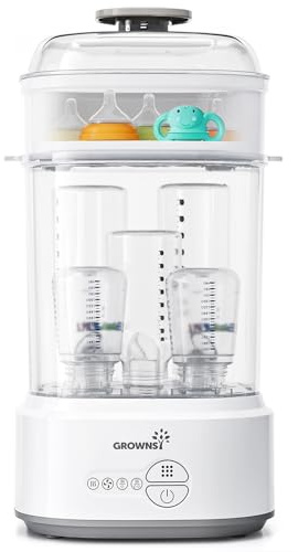 GROWNSY Bottle Sterilizer and Dryer, Compact Electric Steam Baby Bottle Sterilizer (Esterilizador de Biberones), Bottle Sanitizer for Baby Bottles, Pacifiers, Pump Parts
