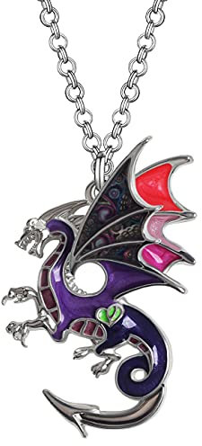 Emaille Legierung Drachen Halskette Fantasy Dinosaurier Anhänger Mode Schmuck für Frauen Mädchen Charme Geschenk (Violett)