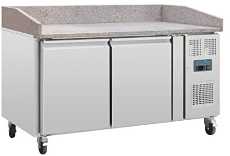 Polar Refrigeration U-Series 300W Double Door Pizza Counter Food Prep Fridge with Granite Top 290 Litre, Stainless Steel, 2°C to 8°C, 1000(H)x1510(W)x800(D)mm, Energy Rating B, R600a | CT424