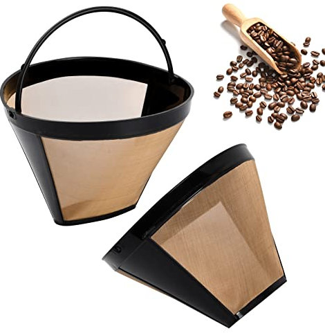 Pinsheng 2 Stücke Goldtonfilter Kaffee Dauerfilter, Edelstahl Wiederverwendbar Dauerhaft Kaffeefilter Mesh Korb Waschbar Kaffee Filter mit Griff- Kaffeezubehör
