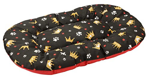 Baroni Home Ovales Kissen für Hunde und Katzen, Stoffgröße, gefüllt mit weichem Schaum, beidseitig verwendbar (57 x 90 x 8 cm, Rot und Schwarz Kronen)