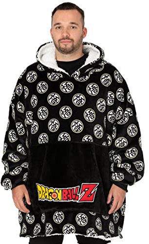 Dragon Ball Z Übergroßer Decken-Hoodie für Erwachsene | Herren Damen Goku Krieger Familiensymbol Flauschiges, doppelt gefüttertes Sherpa-Fleece