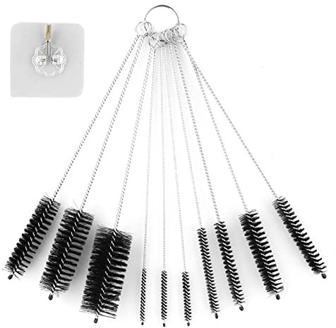 10 Pcs Tube Brush Nylon Bottle Cleaner Set with Self Adhesive Hooks Bottle Cleaning Brush, Brushes for Small Spaces Multi-Size Straw