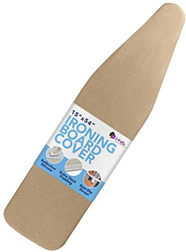 HOLDN’ STORAGE Ironing Board Cover and Pad - Iron Board Cover with Padding 15 x 54 - Iron Board Cover Large Fits All Standard Sizes - Heat Reflective Iron Pad for Table Top Gold.