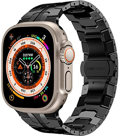 Correa de acero Inoxidable Compatible con Apple Watch Strap 49mm 45mm 44mm 42mm 38mm 40mm 41mm,Correa de Metal con Cierre Plegable para iWatch Strap Series Ultra/8/7/6/5/4/3/2/1/SE,Black,38/40/41mm