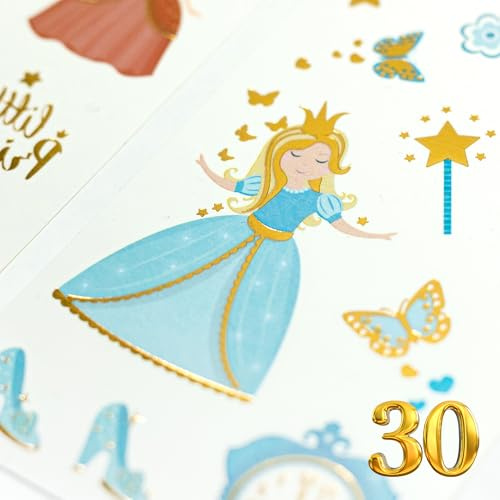 Toyseum 30 x Princess Metallic Tattoo Sheets for Kids, 290 Metallic Tattoos, Ideal Party Bag Fillers for Girls, Goody Bag Gifts, Non-Toxic and Temporary, Pack of 30 Sheets (290 Tattoos Total)