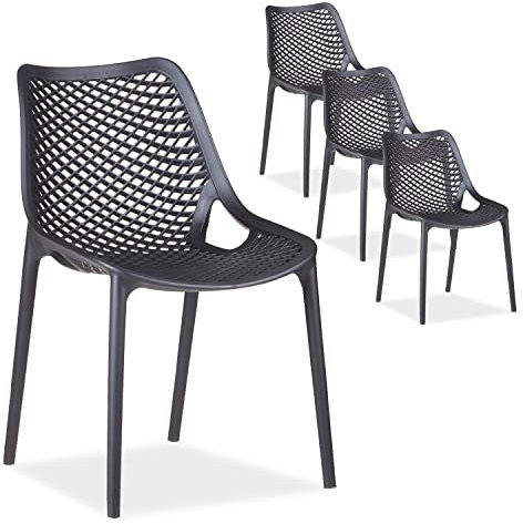Homestyle4u 2420, Gartenstuhl schwarz 4er Set stapelbar wetterfest Gartenmöbel Stühle aus Kunststoff modern