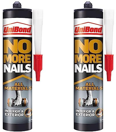 UniBond 2492850 No More Nails All Materials Interior & Exterior Construction Adhesive, All Materials Grab Adhesive, High Strength Adhesive Bonding, White, 390 g Cartridge (Pack of 2)