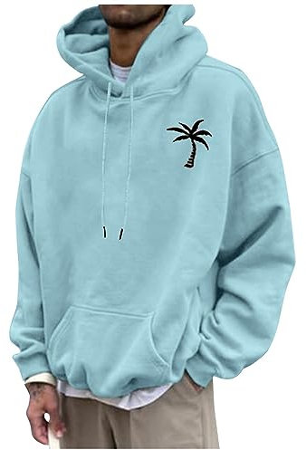 Hoodie Herren Reißverschluss Pullover Für Herren Hoody Herren Mit Kapuze Palm Druck Y2K Hoodie Mit Taschen Streetwear Hoody Sweatshirt Mit Kapuze Basic Kordelzug Langarmshirt Herren (Hellblau 3Xl)