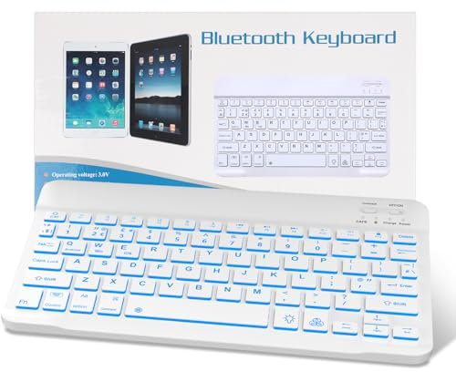 IVEOPPE Wireless Bluetooth Backlit Keyboard Lightweight Slim for iOS iPad, iPad Pro, iPad Air, Mac, Android Tablet Samsung Galaxy, Xiaomi Pad 5, Huawei, Lenovo, UK Layout, White