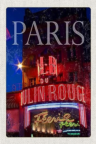 Blechschild 18x12 cm Paris Moulin Rouge Varieté Wand Deko Bar Kneipe Sammler Geschenk