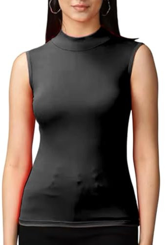 P&R Dance Wear LTD Women’s Stretchy Polo Turtle Neck Sleeveless Casual Wear Top Pull-on Style (Black, M-L)