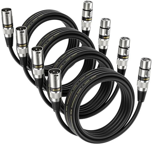 EBXYA XLR Cable Microphone Cable 3M 4 Packs Balanced Male to Female XLR Patch Cables for PA System, Studio Recorder, Amplifier, Mixer