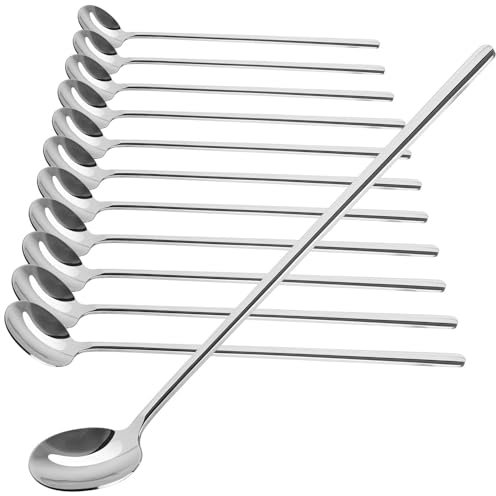 COM-FOUR® Ensemble de cuillères 12 pièces - cuillère à long manche - cuillère à latte macchiato - cuillère à glace - cuillère à café - cuillère à dessert (12 pièces - cuillères à latte 17cm)