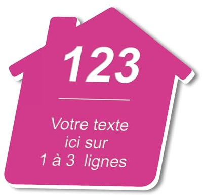 Plaque gravée personnalisée autocollante pour nom et numéro de boîte aux lettres en forme de maison design - rose - format 5x5 cm