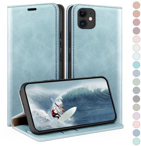 HUOUH for iPhone 12/iPhone 12 Pro 6,1 Wallet case with RFID Blocking PU Leather,Credit Card Holder,Flip Folio Book Phone cases Shockproof Cover Women Men for Apple 12 case Sky Blue