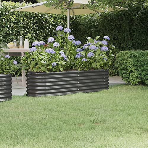 SECOLI Hochbeet Metall Oval Hochbeet Metall Anthrazit Hochbeet Metall 152x40x36 Hochbeete für Garten Metall Hochbeet Garten & Balkon Pulverbeschichteter Stahl-Anthrazit-152 x 40 x 36 cm