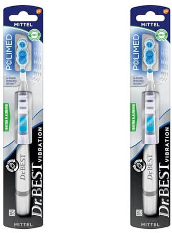 Dr.BEST Vibration Polimed Zahnbürste, Mittel (1 Stück), für eine 9x bessere Reinigungsleistung am Zahnfleischrand* (Packung mit 2)