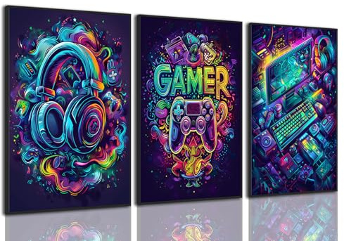 Yolbcdr Spielzimmer-Dekoration, Teen Boys Gaming Room Decor Zubehör, 3-teiliges Wandkunst, Gamer-Poster für Teenager, Wanddekoration, Leinwanddruck für Schlafzimmer, 30,5 x 40,6 cm, ungerahmt