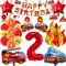 Feuerwehr Deko Kindergeburtstag, 2 Jahre Feuerwehr Geburtstag Deko, 42 Stück Geburtstags Dekorationen,Enthält banner, Feuerwehrauto ballon,Dedruckte luftballons,Flammen ballons,Swirl Decoration