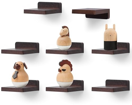 PHOENANCEE kleine schwebende Regale für die Wand, 8er-Set, quadratisches Holzregal, hängende Mini-Regaldekoration für Schlafzimmer, Wohnzimmer, 10.2cmx10.2x4cm(Dunkles Nussbaum)