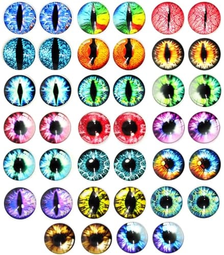 Wondora 40 Pieces 25mm Dragon Eyes, Round Glass Eye Dragon, Glass Eyes for Crafts, 20 Styles of Colourful Doll Eyes for Glass Eyes, DIY Crafting, Halloween Decoration, Jewellery Making